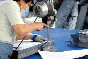 garment worker with steel glove